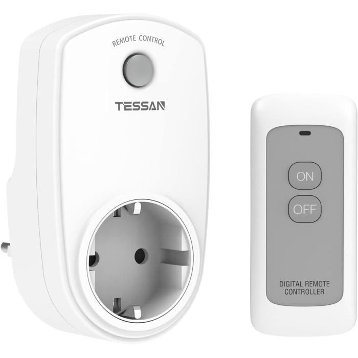 Prise Télécommandée Tessan – 1 Télécommande Pour 3 Prises – Portée 30 M – 2300W – Pour Lampes Et Appareils