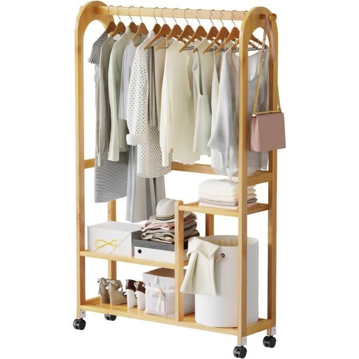 Portant pour vêtement en bambou - penderie avec étagère à chaussures