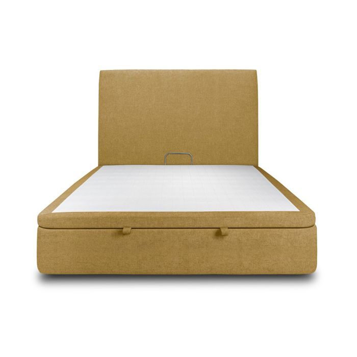 Lit coffre 160x200cm avec tête de lit tapissier Tissu Jaune - Hauteur totale : 39cm - Sommier en bois massif avec Pieds bois 10 cm Lit coffre 160x200cm avec tête de lit tapissier Tissu Jaune - Hauteur totale : 39cm - Sommier en bois massif avec Pieds bois 10 cm