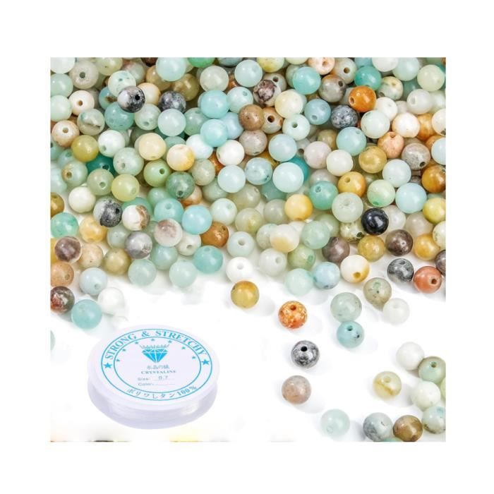 180 Pièces Perles Rondes en Amazonite Naturelle,Perles d'Amazonite Naturelles Givrées, Perles Pour Bijoux, Perle Pierre Naturelle