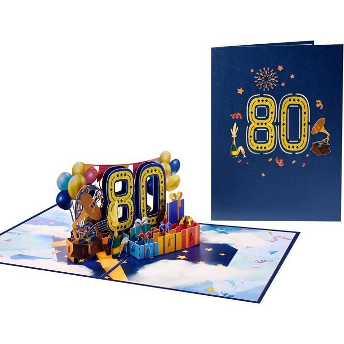 Verjaardagskaart voor 80e jaar, 3D pop-up kaart voor 80e verjaardag, 80e verjaardag wenskaart, bloem pop-up verjaardagskaart 80e verjaardagscadeau