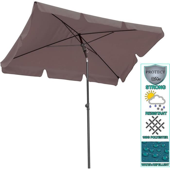 Parasol Rectangulaire 210x140 Cm - Manivelle, Inclinaison, Toile Polyester UV50+