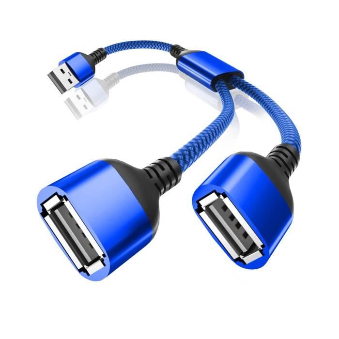 Câble répartiteur USB en y 0,3 M, convertisseur de câble d'extension  USB A 1 mâle vers 2 femelle, double prolongateur de port USB