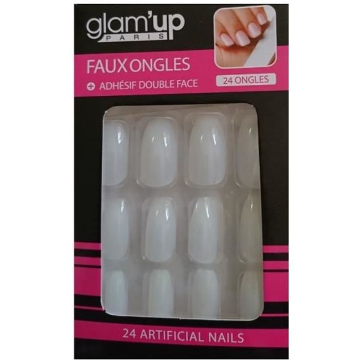 Kit Faux Ongles Carrés GLAM UP - Blanc + Adhésifs - Neuf Sous Blister - Fabriqué En France