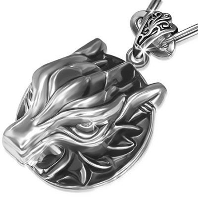 JewelryWe Collier Homme Double tête de Loup dominateur rétro en Forme de Coeur Pendentif Noeud Celtique Irlandais en Acier Inoxydable