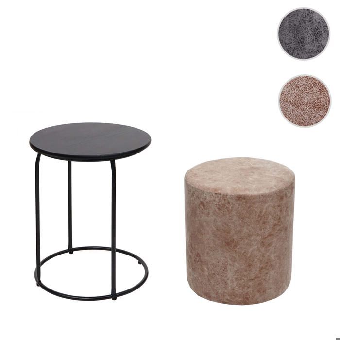 Pouf et table dappoint HWC-K48 certifié MVG MDF métal similicuir brun Pouf et table dappoint HWC-K48 certifié MVG MDF métal similicuir brun