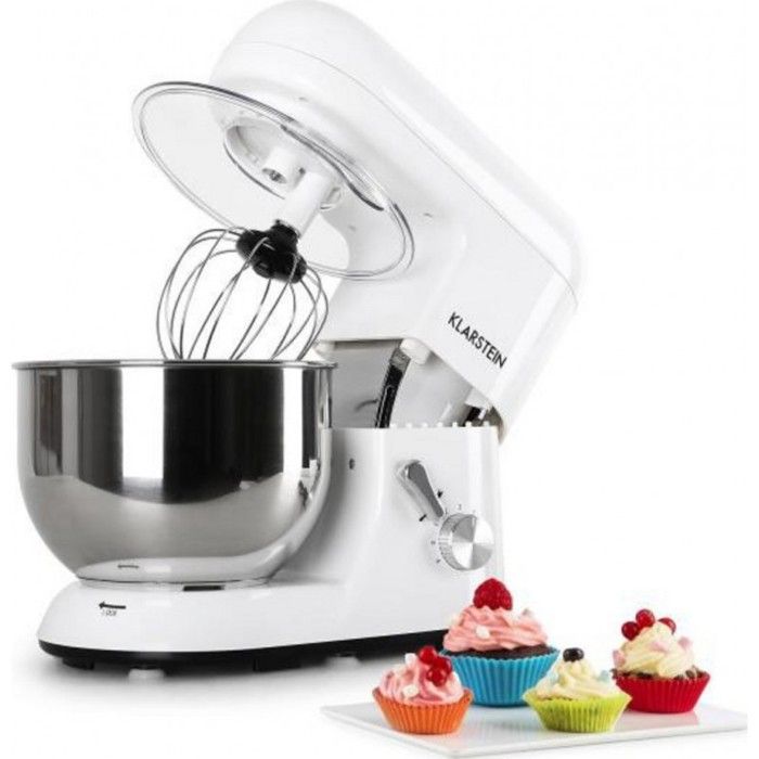 Robot de cuisine patissier multifonction - Klarstein Bella Bianca - Bol mélangeur en inox de 5L - 6 vitesses - Klarstein