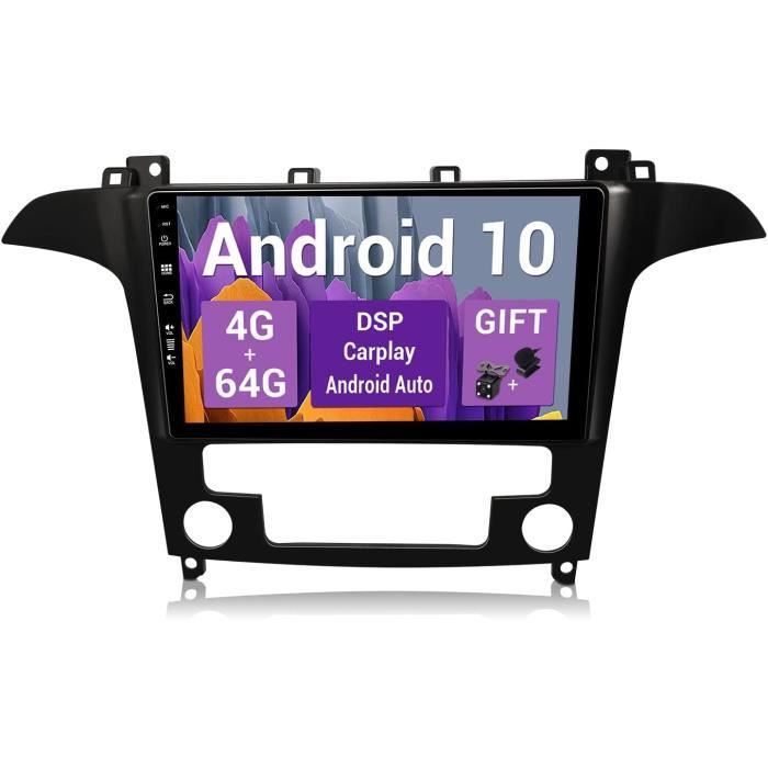 SXAUTO Android 10 Autoradio pour Ford S-Max (2006-2015) - Integre Carplay/Android Auto/DSP - [4G+64G] - Camera arriere MIC Gr
