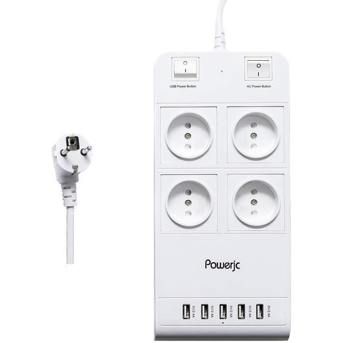 MULTIPRISE Multiprise avec 4 Prises et 5 USB 2,4A Maximum, Prise Multi ...