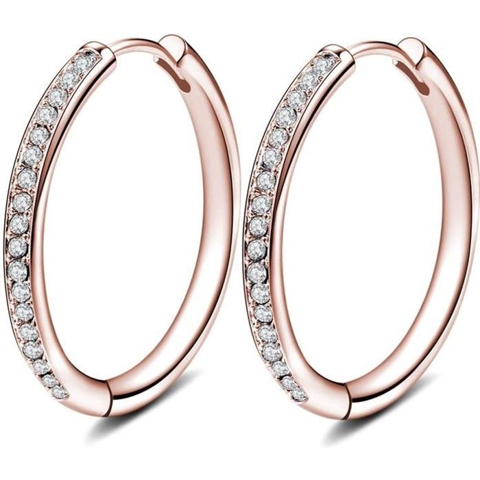 Grandes Anneaux Boucles D'oreilles Creoles Femme avec Swarovski Zircon Cubique 25mm[341]