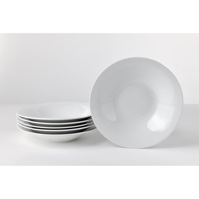 Assiettes à Pâtes Creuses En Porcelaine - Lot De 6 - 20,5 Cm, 500 Ml - Bleu - Micro-ondes Et Lave-vaisselle