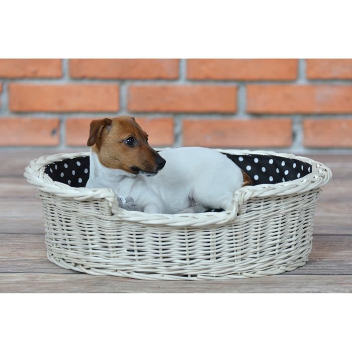 Corbeille ovale en osier blanc pour chien et chat - bord tressé large ouverture