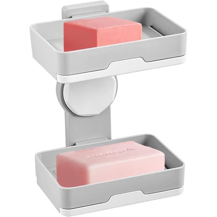 Porte-Savon Auto-Drainant Céramique Blanc - Double Couche Avec Motif Élégant, Pour Salle De Bain Ou Cuisine