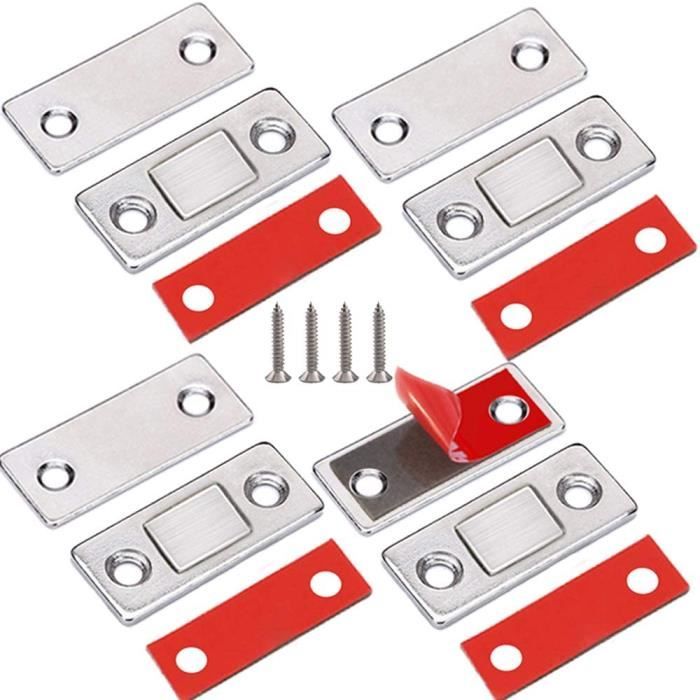 Push to Open Aimant Porte Placard Jiayi 4 Pièces Aluminium Loquet  Magnetique Push Open Poussoir Placard Fermeture Magnétiques pour Armoire  Systeme