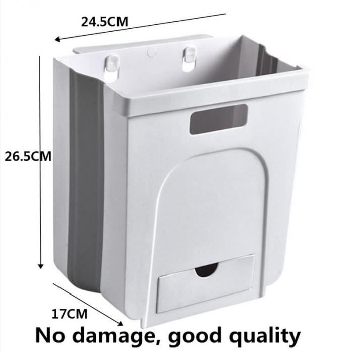 Poubelle Murale 7 L Avec Couvercle - Gain De Place Pour Cuisine, Salle De Bain - Fixation Adhésive Ou Crochet