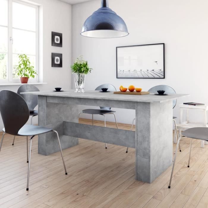 table de salon salle à manger - aggloméré - gris béton - 180x90x76 cm - rectangulaire - contemporain - design