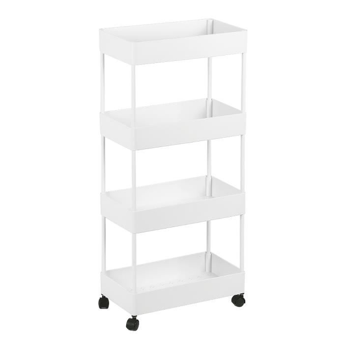 Étagère De Rangement 5 Niveaux Blanc - 70x32x145cm - Portes Coulissantes, Roues Et Coussinets - Pour Cuisine
