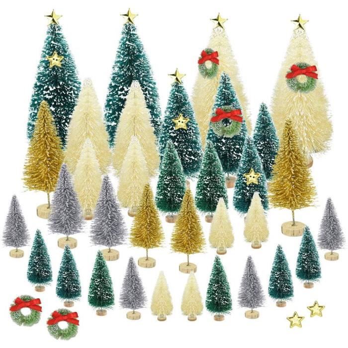 6 Pcs Sapin de Noël Miniature Mini Sapin de Noël Artificiel Mini Sisal Arbres avec Base en Bois Arbre de Noël Miniature Idéal pour Décoration Noël Chambre Loisir Créatif de Noël 4 Tailles