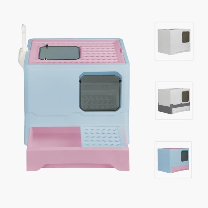 Meilleurs prix pour BELFOYER Bac à litière grande taille pour chat à tiroir entièrement fermé - Bac à entrée par le haut anti-odeurs - bleu et rose