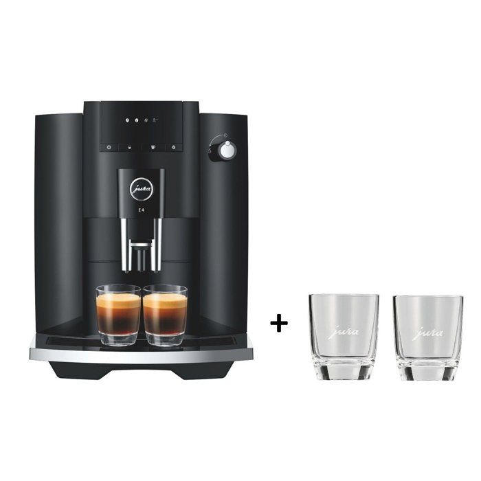 Machine à café expresso broyeur - JURA - E4 Piano - 1450 W - 5 spécialités - Noir brillant + 2 verres espresso 80 ml