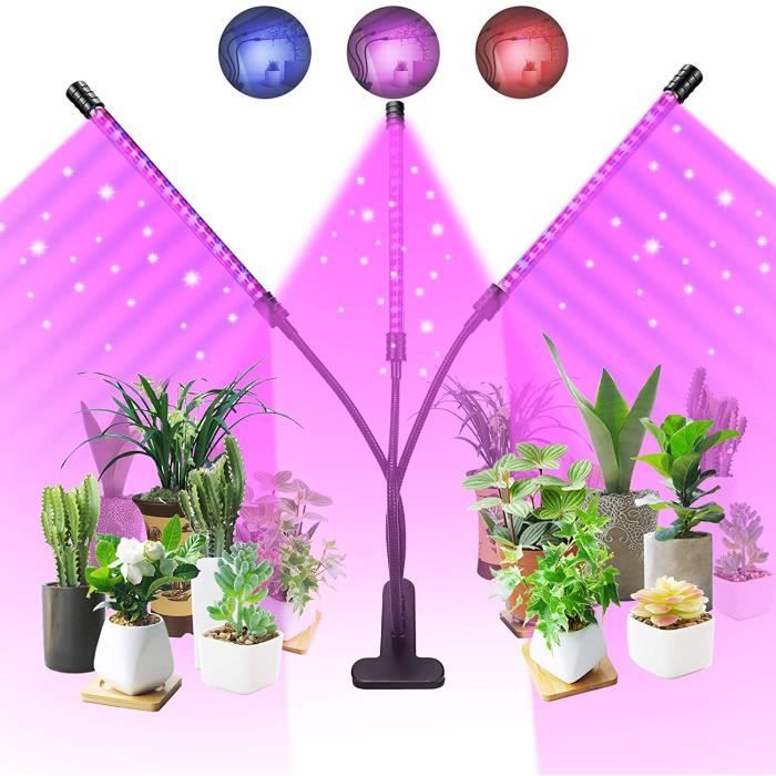Lampe de Plante - Full Spectrum LED Horticole - 3 Têtes - Minuterie 3-9-12H  - 9 Niveaux de Luminosité Dimmable - Cdiscount Jardin