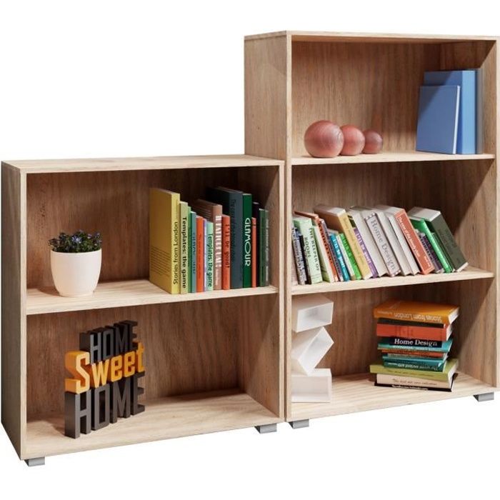 set d'étagères bibliothèque chêne vela meuble de rangement 2 niveaux 3 niveaux pour salon bureau chambre