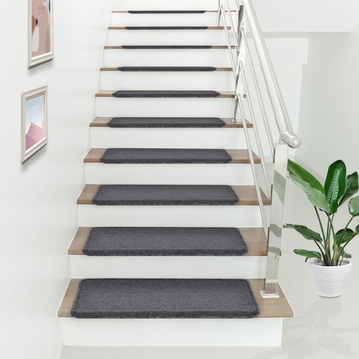 Lot de 15 marchettes descalier rectangulaires antidérpantes 65 x 24 cm avec bord gris foncé