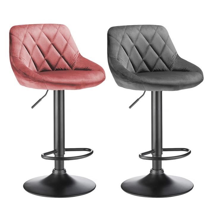 Tabouret de Bar réglable en velours rose - ERROLVES - Lot de 2 - Hauteur Réglable - Capacité de charge 120 kg
