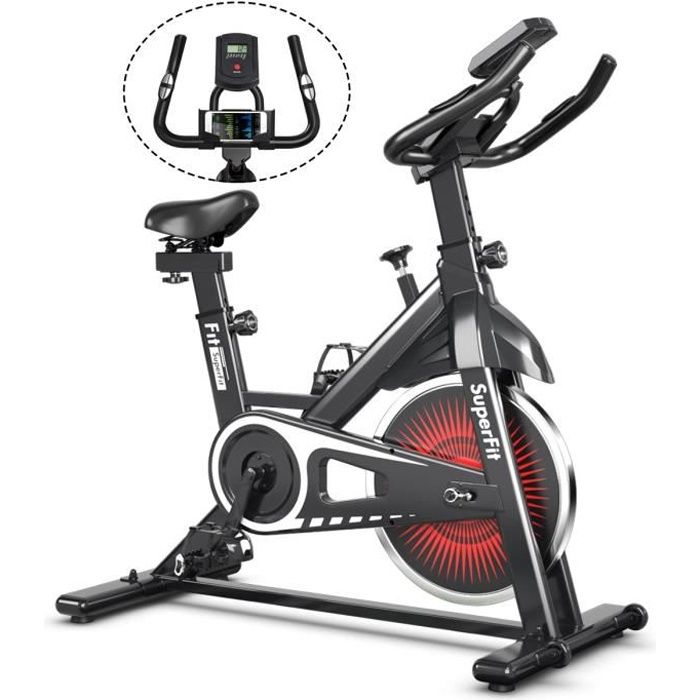 GOPLUS Vélo d'appartement avec écran LCD, résistance réglable en continu,vélo de fitness avec capteurs de pouls,vélo d'entraînement