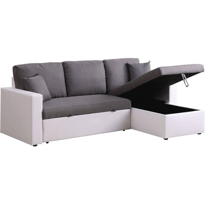 Canapé dangle convertible/ réversible avec coffre Alain - 221 x 145 x 85 cm - 3 places - Gris / Blanc Canapé dangle convertible/ réversible avec coffre Alain - 221 x 145 x 85 cm - 3 places - Gris / Blanc