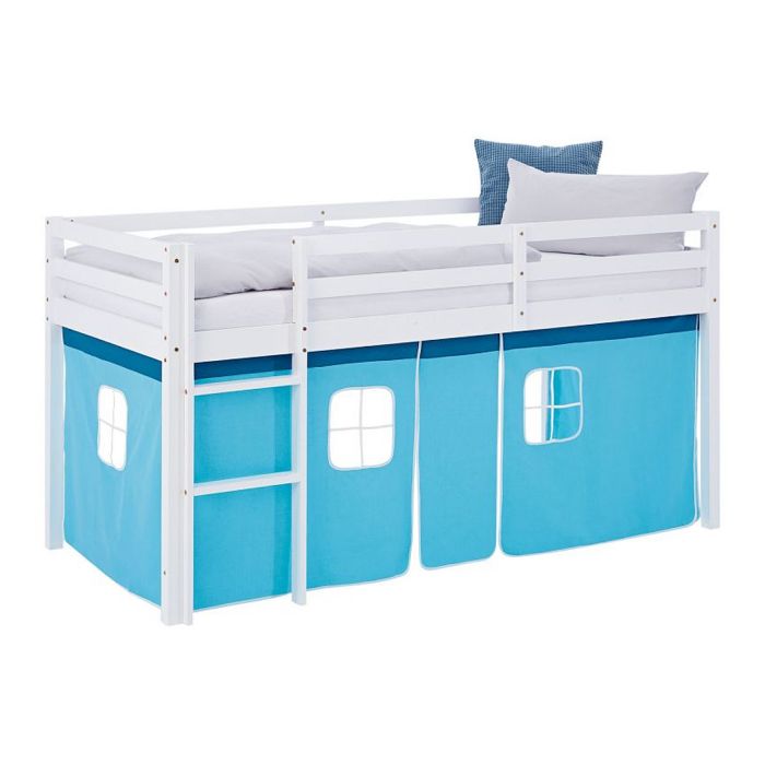 Lit mi-hauteur 90x200 cm matelas rideau bleu