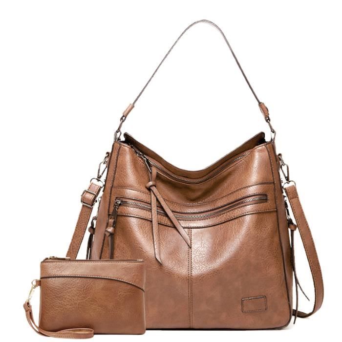 Kattee Sac Fourre-Tout Vintage Cuir Véritable Femme - Poignées Supérieures, Élégant Et Spacieux Quotidien