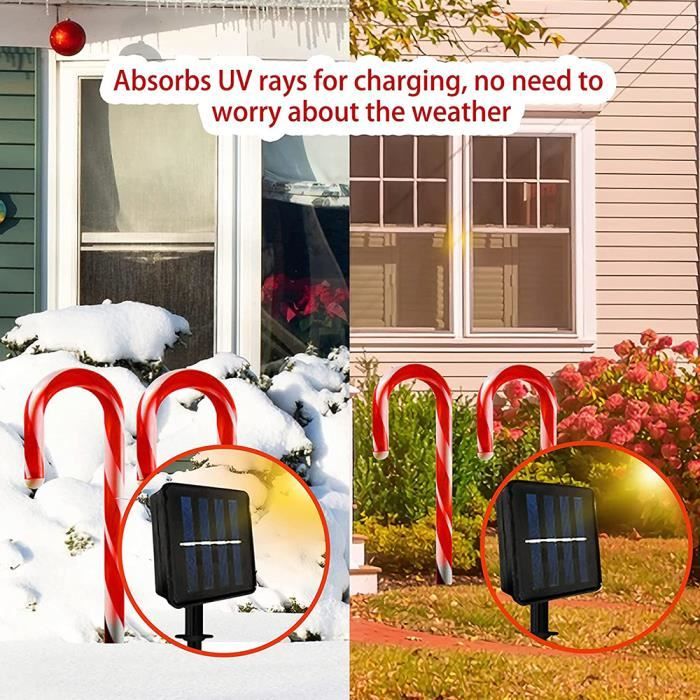 12 Décorations Lumineuses Solaires En Forme De Canne à Sucre Pour Noël – Ambiance Festive Garantie ! - 7
