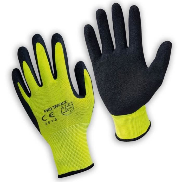 Paire de gants de protection pro travaux en polyamide et mousse de latex -  Taille 7 - S - Jaune - Linxor - Cdiscount Auto