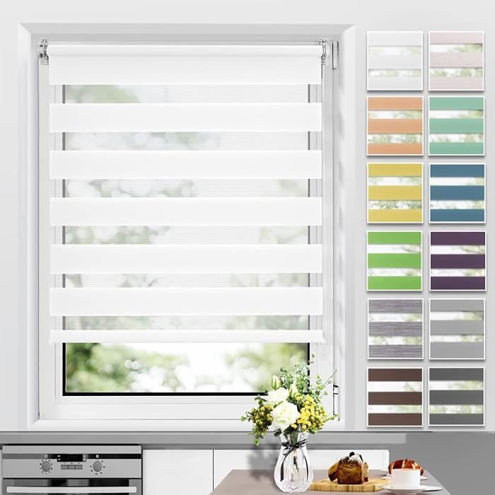 Store Enrouleur Sans Perçage Estika - Blanc 50x120 Cm - Intimité Et Lumière Modulable - Pour Portes Et Fenêtres