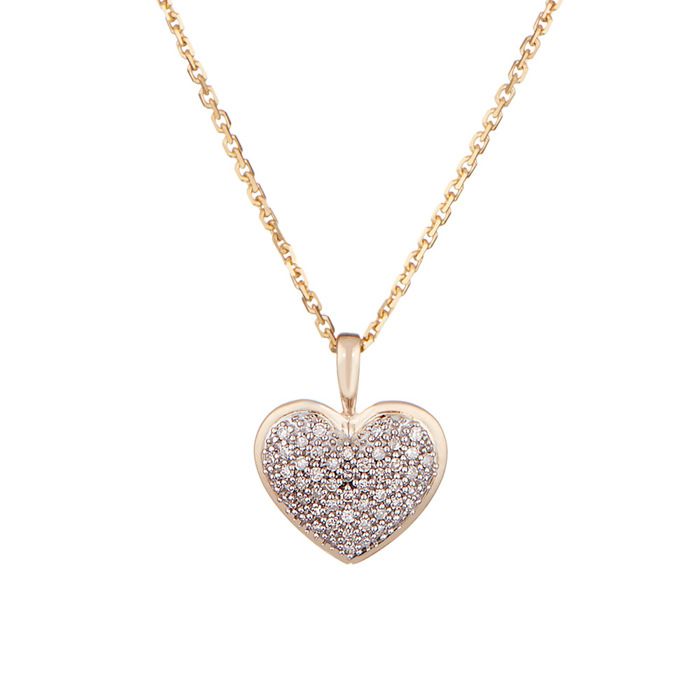 Collier Pendentif Coeur Avec Diamants Fantaisie - Doré, Acier Inoxydable, Neuf Avec étiquettes