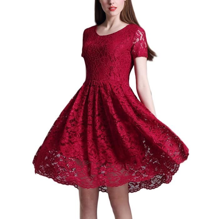 Robe De Soirée Femme Dentelle Fleurie - Manches 3/4, Col Rond, Grande Taille Disponible, Cocktail élégant