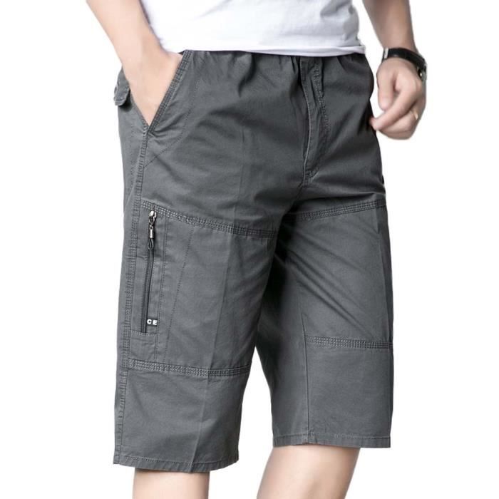 Short Femme Coton Taille Haute Élastique – Short Sport Été Couleur Unie, Poche Latérales, Jogging Fitness Plage Yoga