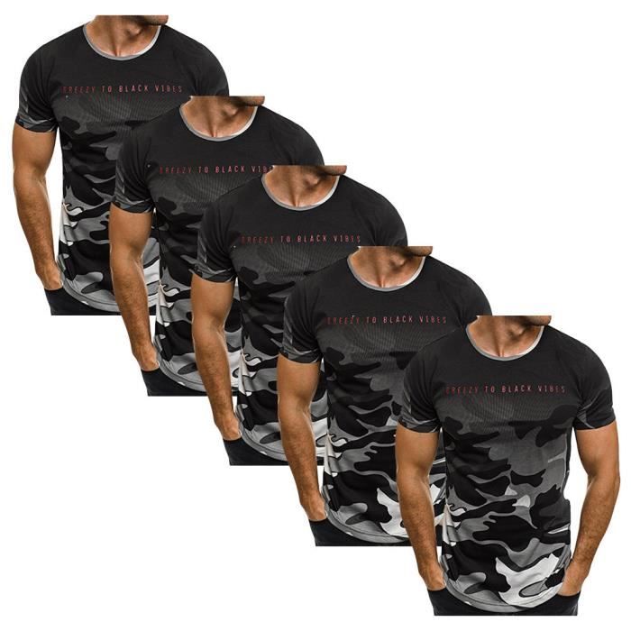 Lot de 5 T shirt Hommes de marque luxe camouflage Tee shirt Homme pas cher T-shirt Vêtement Masculin JM006G Gris S