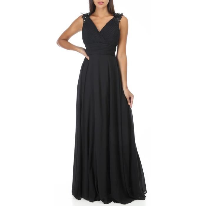 Robe de soir?�e noire grandes tailles ?� bretelles fleuries Noir - Cdiscount Pr??t-?�-Porter
