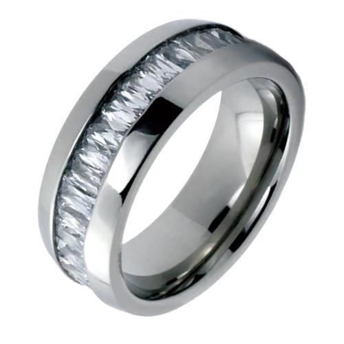 Alliance de mariage femme - Titane - Modèle Éternité - Largeur 6mm - Cristaux carrés - Couleur blanche