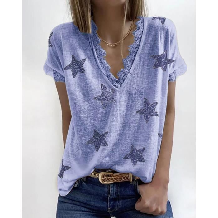 RLEHJN T-Shirt À Manches 3/4 Pour Femmes Paillettes Imprimées Tshirt