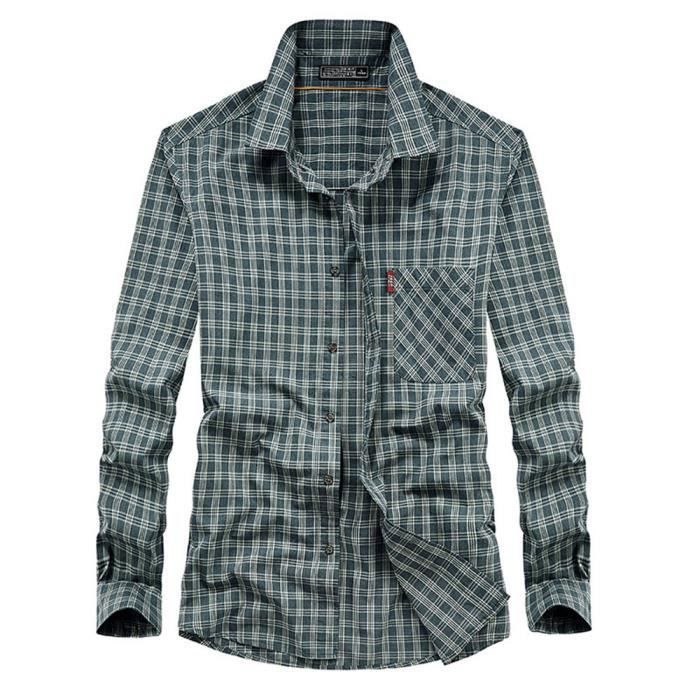 Chemise Wrangler Homme Taille L - Bleu/Vert à Carreaux - Manches Longues, Coupe Classique - 100% Coton