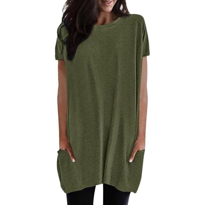 Tee Shirt Femme Long Sport Oversize Col Rond Tee Shirts à Manche