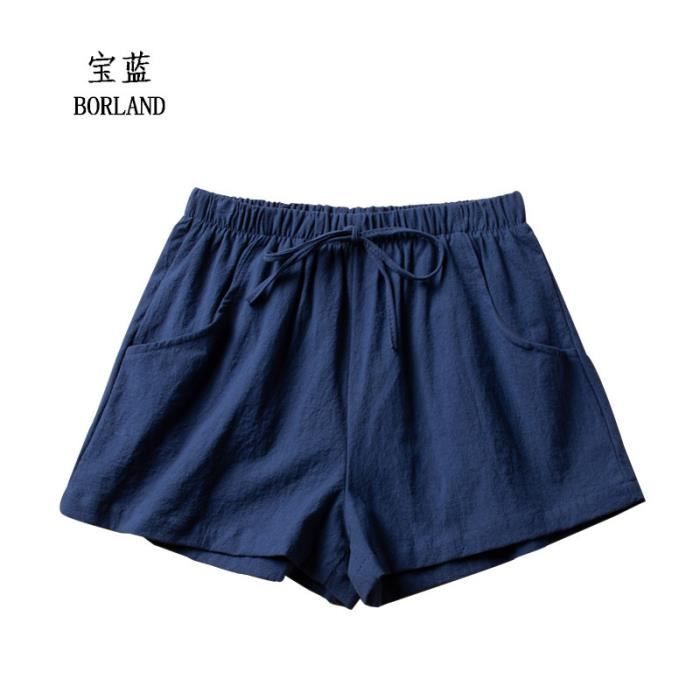 2024 Bermuda Femme Été en Lin Ou Coton Shorts et Bermudas Habillé Femmes Grande Taille Élastique avec Poches Confortable Ample Mode Casual Imprimé Short Sport Jogging Pantalon Court Pas Cher