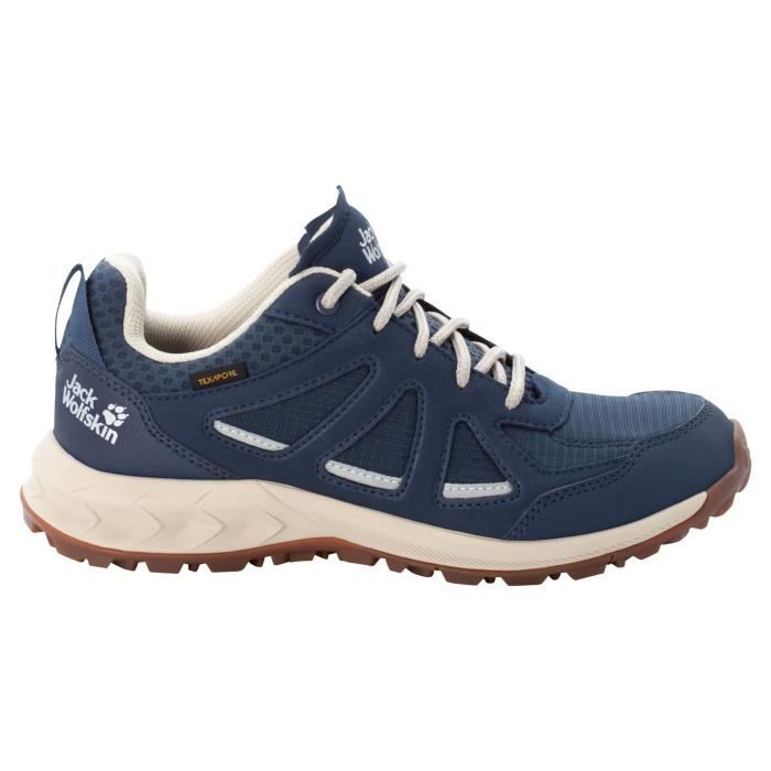 chaussures de marche de randonnée femme jack wolfskin woodland 2 texapore - dark blue/beige - 37