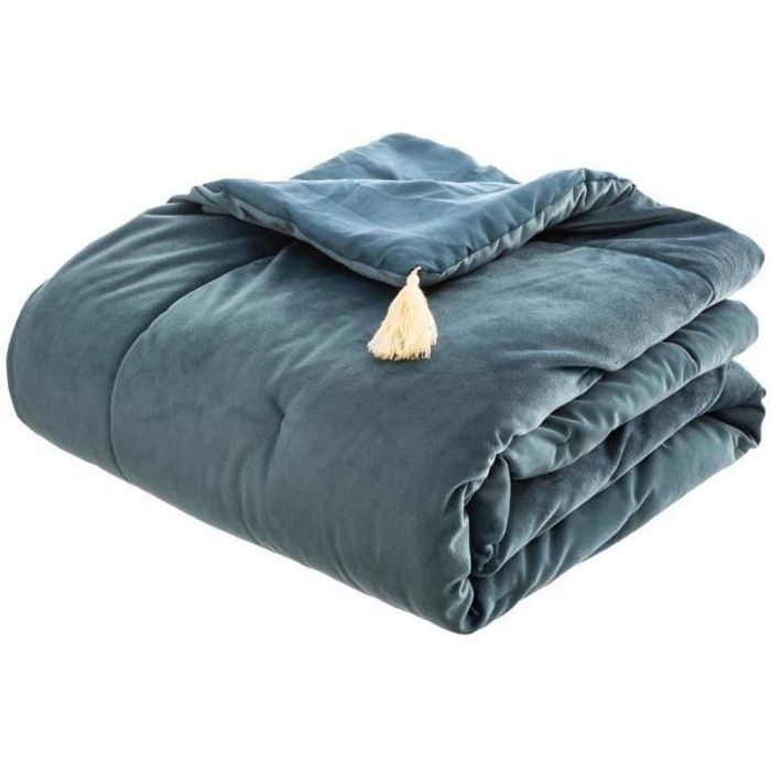 Édredon Velours Gris PEGANE – 80 X 180 Cm, Polyester, Couvre-pied Décoratif