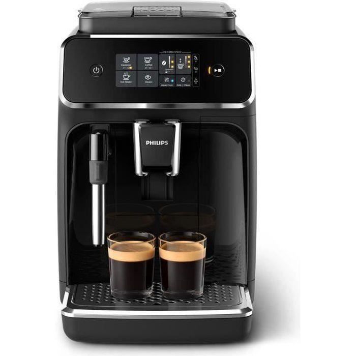 SHOT CASE - Machine a café Espresso Automatique PHILIPS EP2221-40 - Broyeur Grains - Series 2200 - Mousseur a lait - Noir Laqué