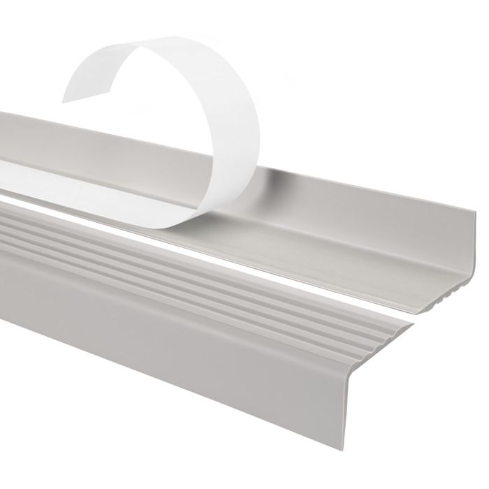 80cm profilé d'escalier nez de marche adhésif antidérapant PVC gris clair ND, 40 x 25 mm