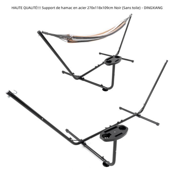 Hamac Avec Support SONGMICS - Structure Métal 200kg, Coussin Inclus - Noir Et Gris 400x100x90cm